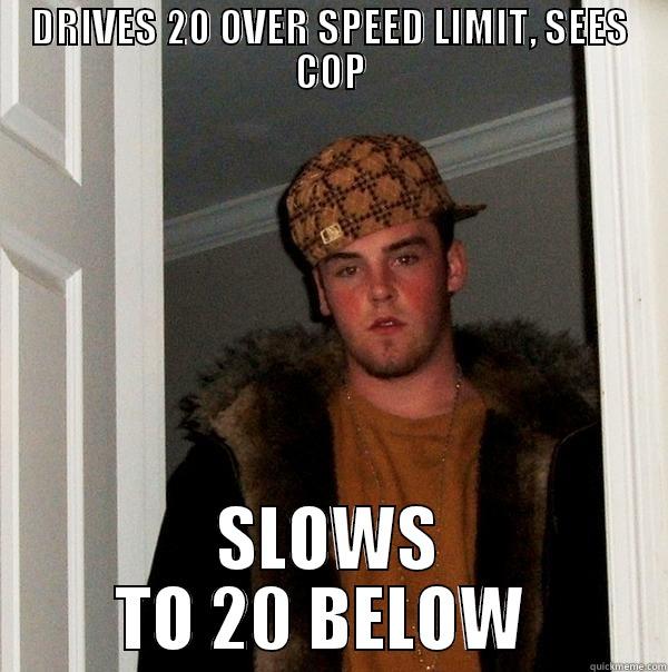 DRIVES 20 OVER SPEED LIMIT, SEES COP SLOWS TO 20 BELOW  Scumbag Steve