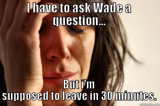 I HAVE TO ASK WADE A QUESTION... BUT I'M SUPPOSED TO LEAVE IN 30 MINUTES. First World Problems
