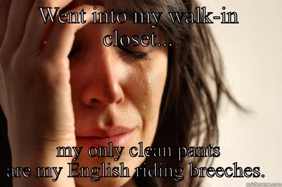 WENT INTO MY WALK-IN CLOSET... MY ONLY CLEAN PANTS ARE MY ENGLISH RIDING BREECHES.  First World Problems