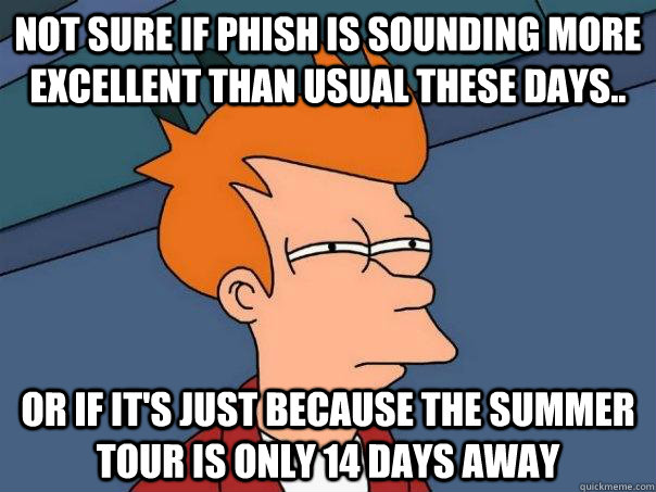 Not sure if phish is sounding more excellent than usual these days.. Or if it's just because the summer tour is only 14 days away  Futurama Fry