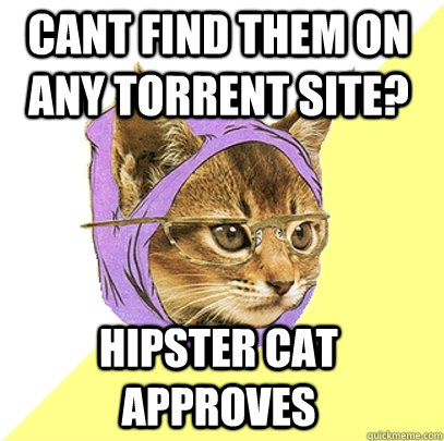 cant find them on any torrent site? Hipster cat approves  Hipster Kitty