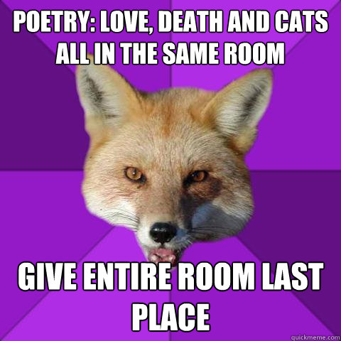 poetry: love, death and cats
all in the same room give entire room last place  Forensics Fox