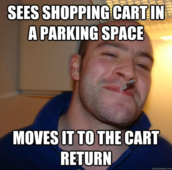 Sees Shopping cart in a parking space moves it to the cart return - Sees Shopping cart in a parking space moves it to the cart return  Misc