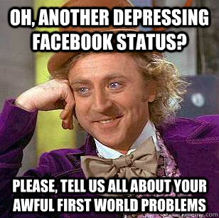 Oh, another depressing facebook status? Please, tell us all about your awful first world problems  Condescending Wonka