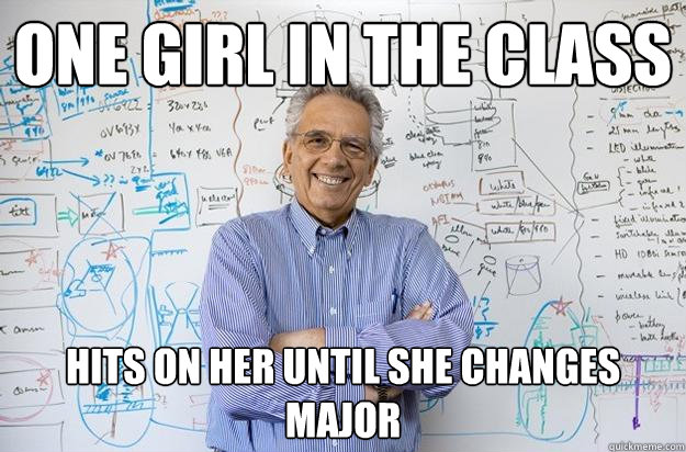 one girl in the class hits on her until she changes major  Engineering Professor