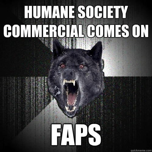 Humane society commercial comes on Faps  Insanity Wolf