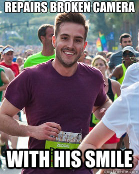 Repairs broken Camera With his smile  Ridiculously photogenic guy