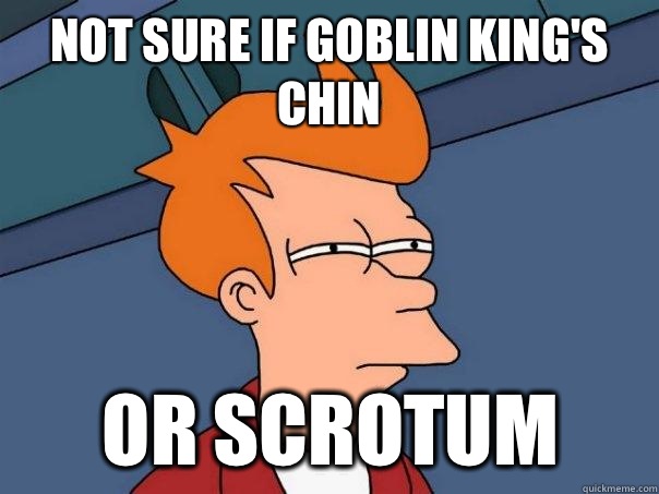 Not sure if goblin king's chin Or scrotum  Futurama Fry