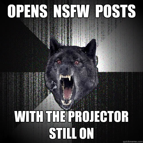 Opens  NSFw  posts with the projector still on  insanitywolf