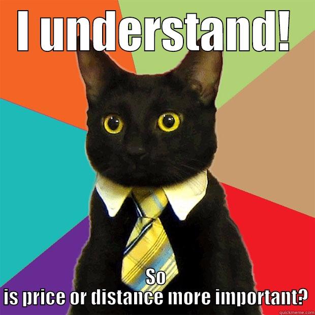 I UNDERSTAND! SO IS PRICE OR DISTANCE MORE IMPORTANT? Business Cat
