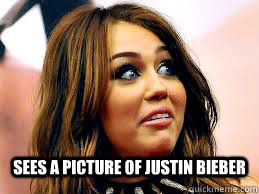  Sees a picture of Justin Bieber  LOL Funny Miley Cyrus Face