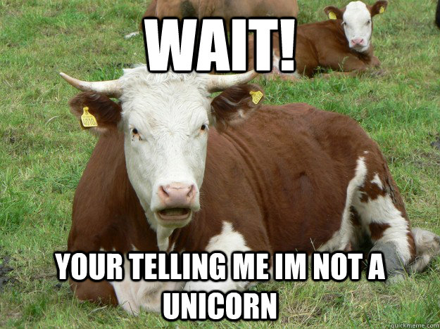wait! your telling me im not a unicorn  silly milly the cow