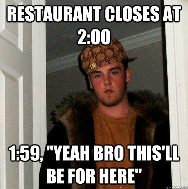 Restaurant closes at 2:00 1:59, 