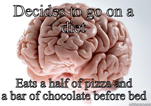 DECIDES TO GO ON A DIET EATS A HALF OF PIZZA AND A BAR OF CHOCOLATE BEFORE BED Scumbag Brain