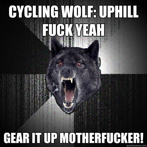 cycling wolf: UPhiLL FUCK YEAH gear it up motherfucker!  Insanity Wolf