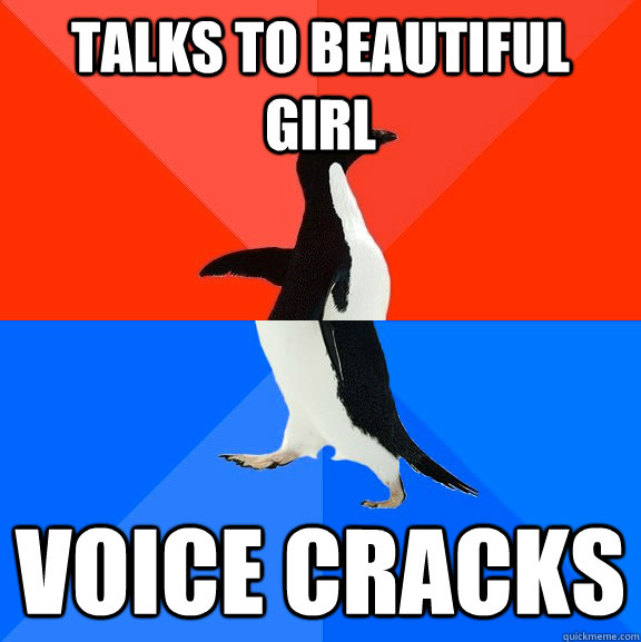 talks to beautiful girl voice cracks  Socially Awesome Awkward Penguin