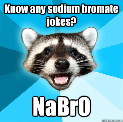 Know any sodium bromate jokes? NaBrO   Lame Pun Coon