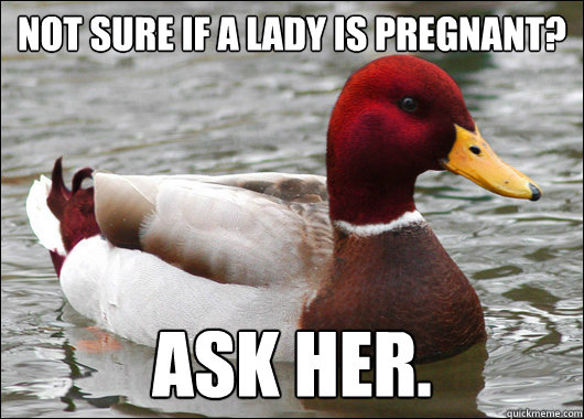 not sure if a lady is pregnant? ask her.  Malicious Advice Mallard