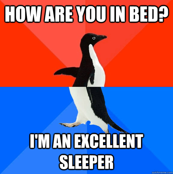 How are you in bed? I'm an excellent sleeper  Socially Awesome Awkward Penguin