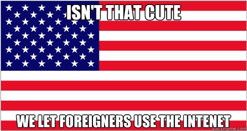 Isn't that cute We let foreigners use the intenet  American Flag