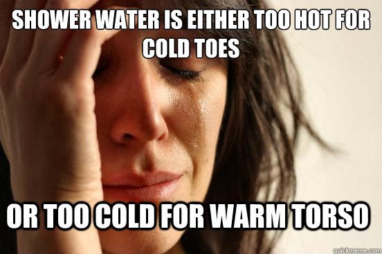 Shower water is either too hot for cold toes Or too cold for warm torso  First World Problems
