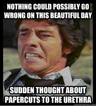 nothing could possibly go wrong on this beautiful day sudden thought about papercuts to the urethra - nothing could possibly go wrong on this beautiful day sudden thought about papercuts to the urethra  Cringe Cranston