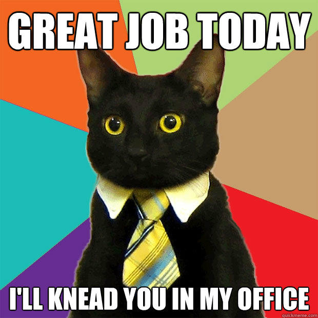 Great job today I'll knead you in my office  Business Cat