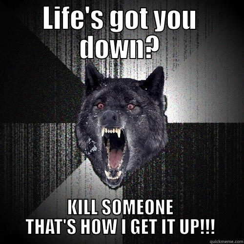 LIFE'S GOT YOU DOWN? KILL SOMEONE THAT'S HOW I GET IT UP!!! Insanity Wolf