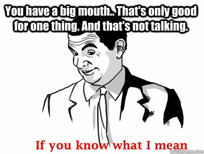 You have a big mouth.. That's only good for one thing. And that's not talking.   if you know what i mean