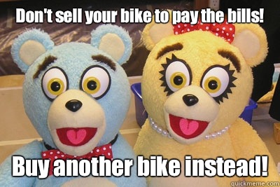 Don't sell your bike to pay the bills! Buy another bike instead!  Bad Idea Bears