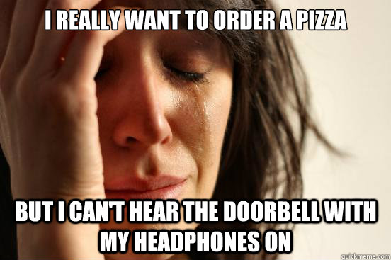 I really want to order a pizza but i can't hear the doorbell with my headphones on  First World Problems