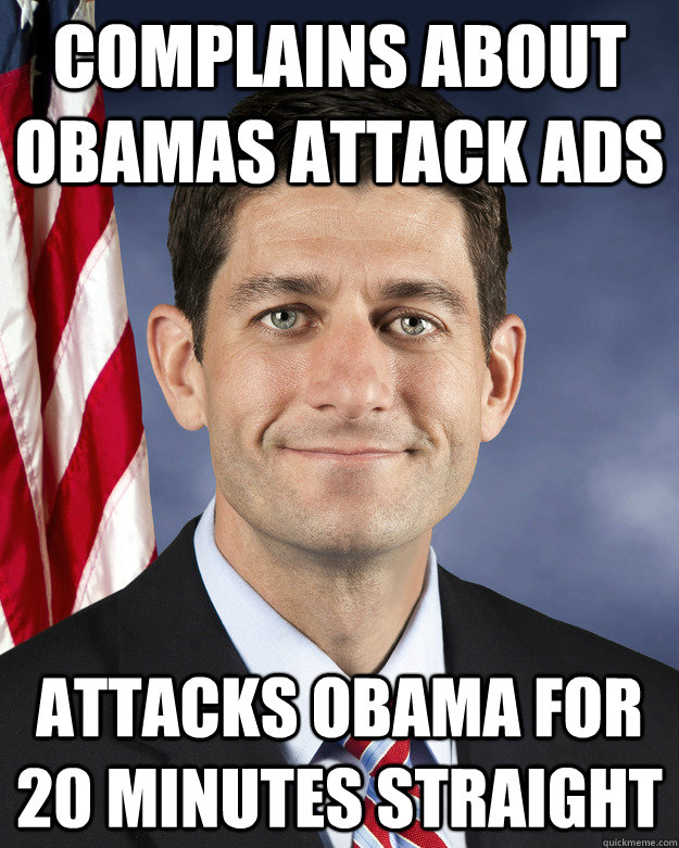 COMPLAINS ABOUT OBAMAS ATTACK ADS ATTACKS OBAMA FOR 20 MINUTES STRAIGHT - COMPLAINS ABOUT OBAMAS ATTACK ADS ATTACKS OBAMA FOR 20 MINUTES STRAIGHT  Aggressively Passive Paul Ryan