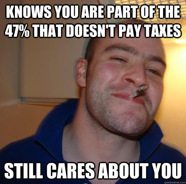 Knows you are part of the 47 that doesn't pay taxes still cares about