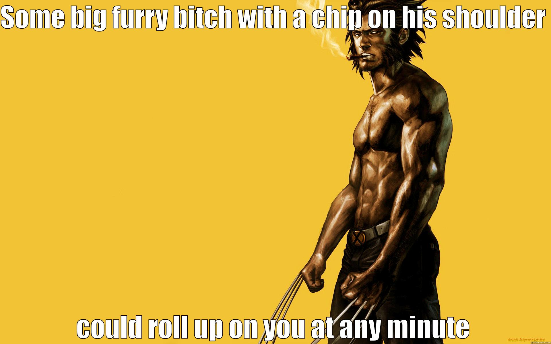 SOME BIG FURRY BITCH WITH A CHIP ON HIS SHOULDER  COULD ROLL UP ON YOU AT ANY MINUTE Misc