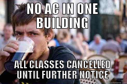 NO AC IN ONE BUILDING ALL CLASSES CANCELLED UNTIL FURTHER NOTICE Lazy College Senior
