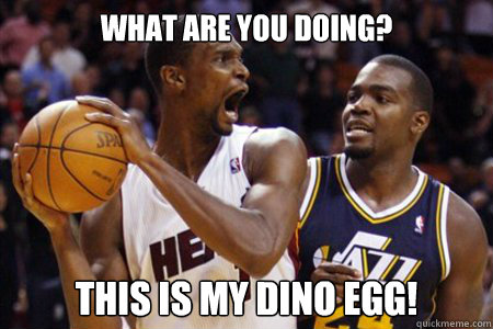 WHAT ARE YOU DOING? THIS IS MY DINO EGG!  chris bosh dinosaur