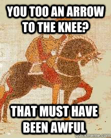 You too an arrow to the knee? That must have been awful - You too an arrow to the knee? That must have been awful  Unimpressed Harold II