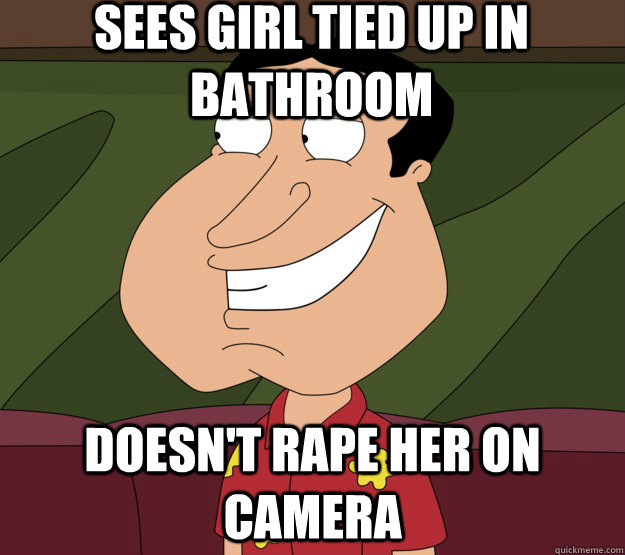 Sees girl tied up in bathroom Doesn't rape her on camera  