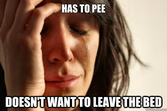 has to pee doesn't want to leave the bed  First World Problems
