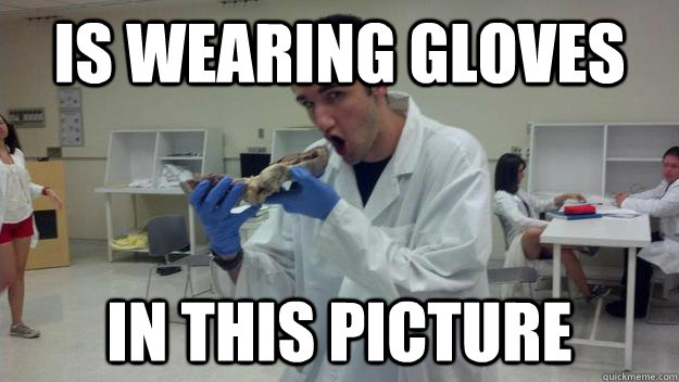 Is wearing gloves in this picture  