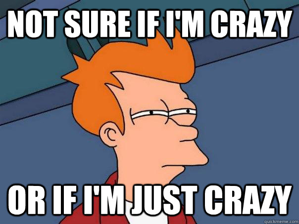 Not sure if I'm crazy Or if I'm just crazy - Not sure if I'm crazy Or if I'm just crazy  Futurama Fry