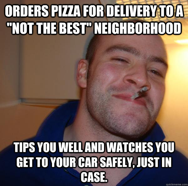 Orders pizza for delivery to a 