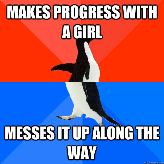 makes progress with a girl messes it up along the way  Socially Awesome Awkward Penguin