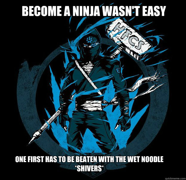 Become a Ninja wasn't easy One first has to be beaten with the wet noodle
*Shivers* - Become a Ninja wasn't easy One first has to be beaten with the wet noodle
*Shivers*  Bungie.net Ninja HFCS