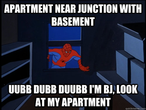 Apartment near junction with basement uubb dubb duubb i'm bj, look at my apartment  60s Window Spiderman