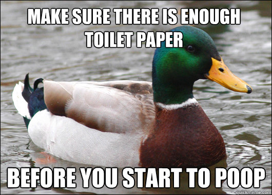 Make sure there is enough toilet paper Before you start to poop  Actual Advice Mallard