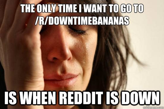 The only time I want to go to /r/downtimebananas is when Reddit is down  First World Problems