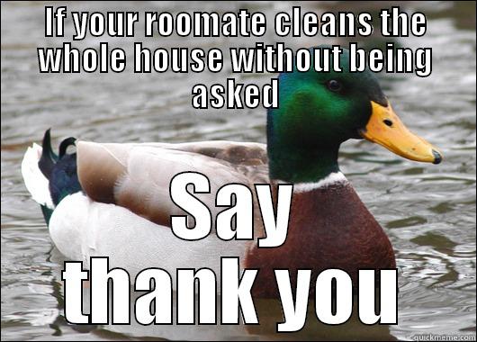 IF YOUR ROOMATE CLEANS THE WHOLE HOUSE WITHOUT BEING ASKED SAY THANK YOU Actual Advice Mallard