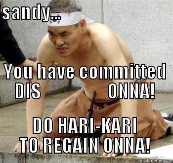 Hari Kari - SANDY...                                                                                                                                  YOU HAVE COMMITTED DIS                   ONNA! DO HARI-KARI TO REGAIN ONNA! Misc