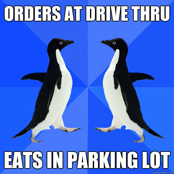 Orders at Drive Thru Eats in parking lot - Orders at Drive Thru Eats in parking lot  Dancing penguins